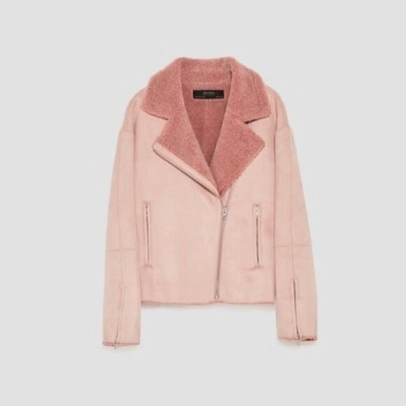ZARA faux suede sherpa lined moto jacket Size XL - Picture 3 of 12